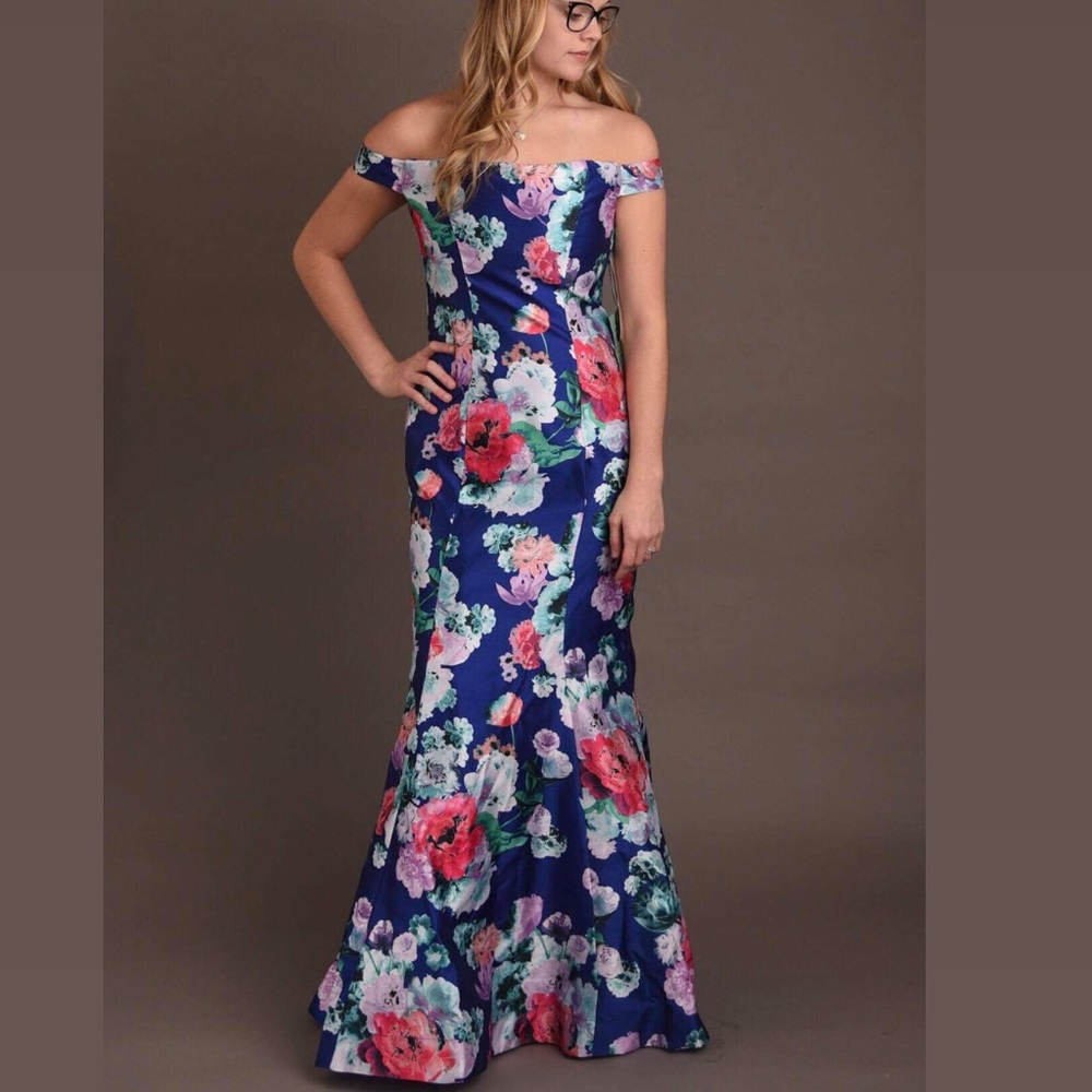 💙 Blue Floral Off Shoulder Mermaid Prom Dress